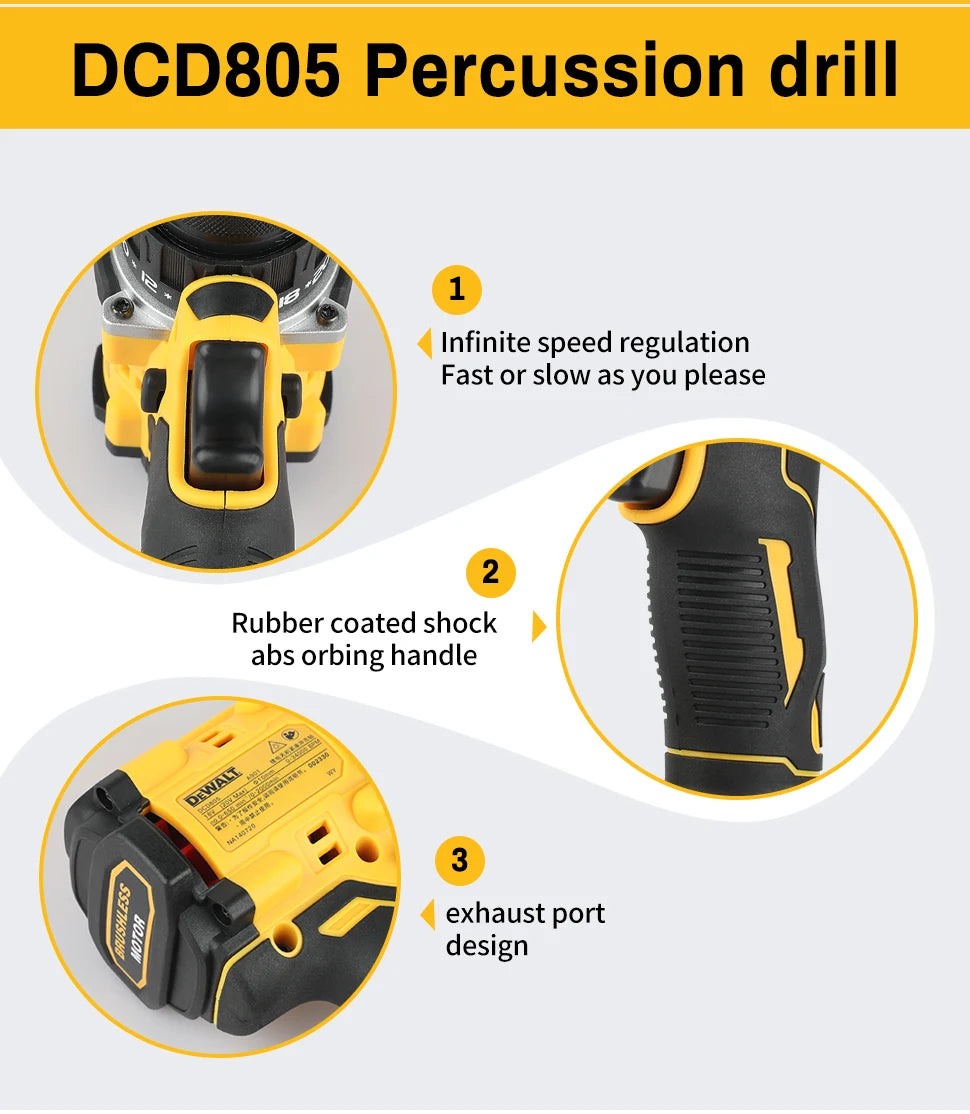 DEWALT DCD805 Brushless compact percussion drill electric drill rechargeable lithium electric multi-function drill