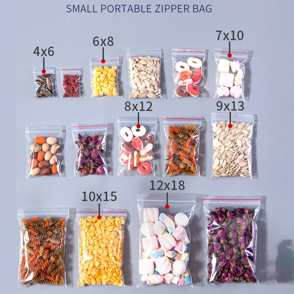 100-1000Pcs Small Zip Lock Plastic Bags Transparent Bag Reclosable Vacuum Storage Bag PE Clear Bag Ziplock Food Storage zip Bags