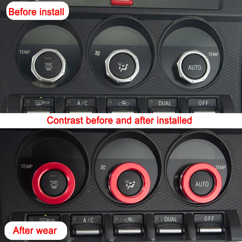 3pcs Dashboard A/C Control Knobs Decoration Ring Metal Trim Cover For Toyota 86 GT86 For Subaru BRZ 2013-2020 Car Interior
