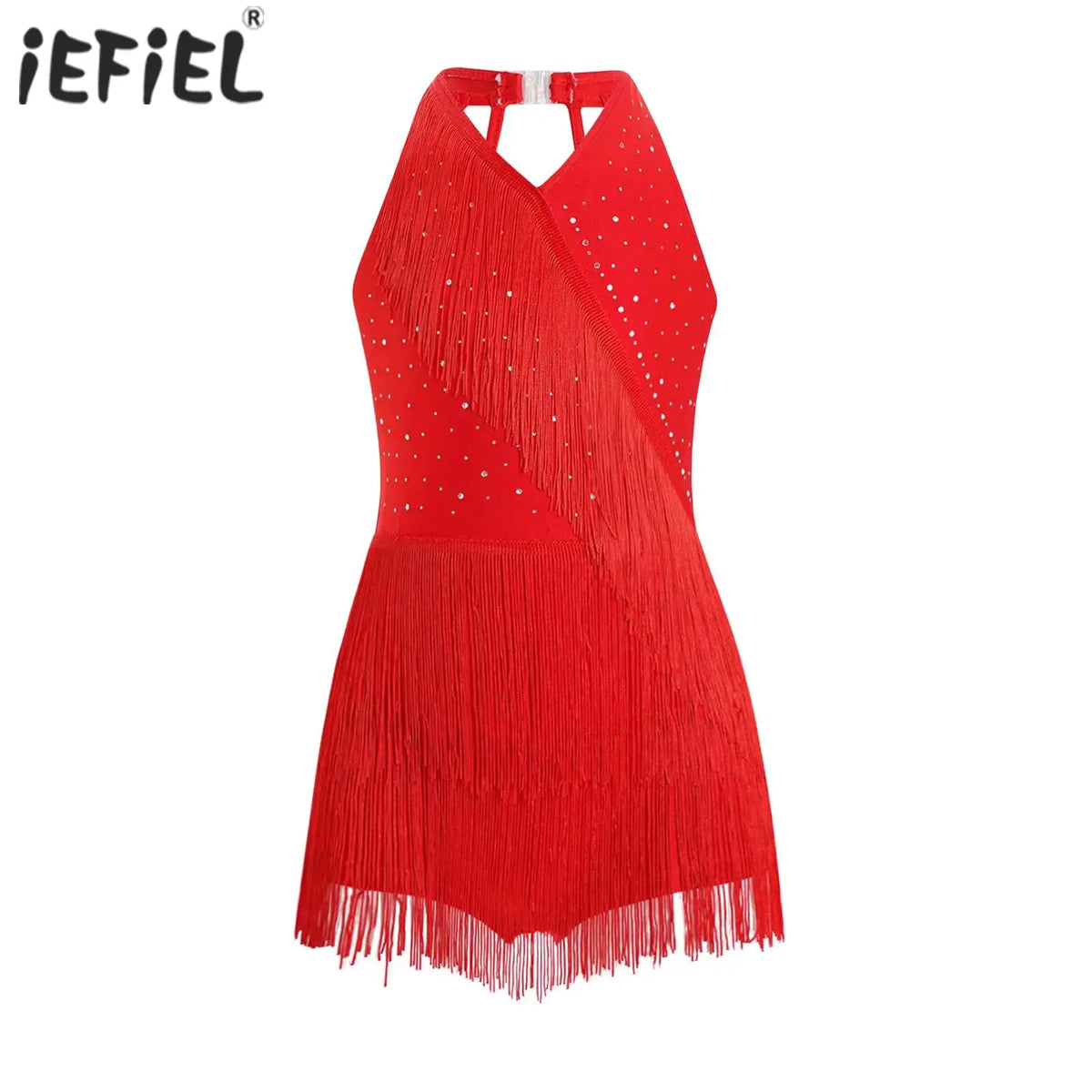 Girls rhinestone fringe Latin leotard dress