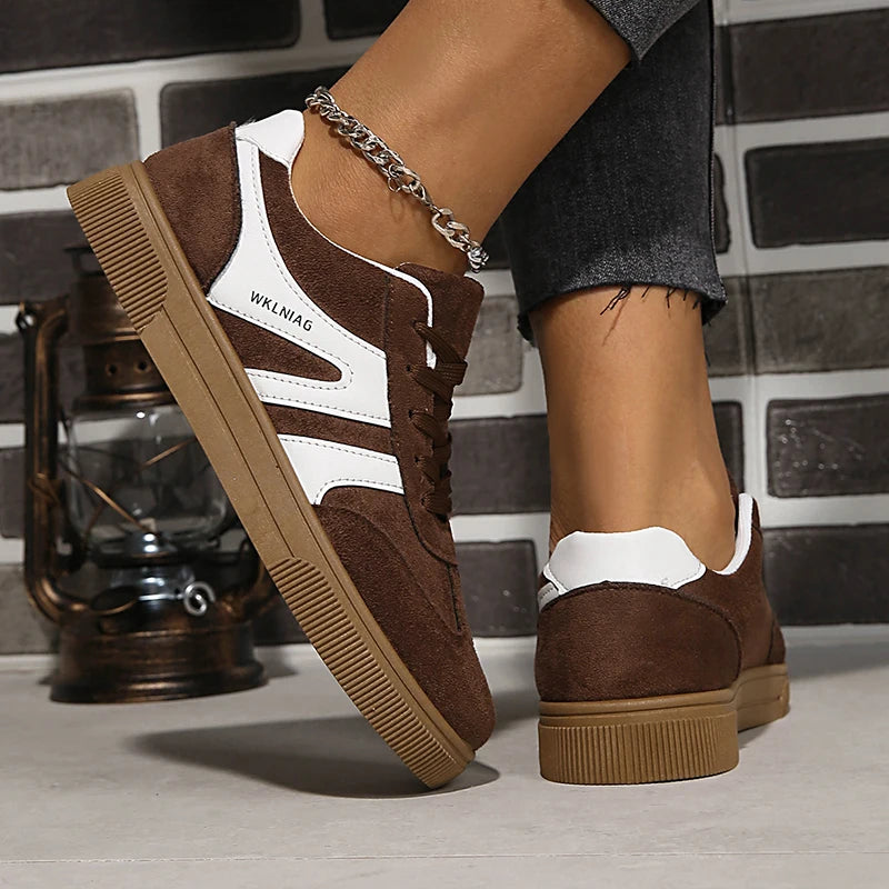 Faux-Suede Platform Sneakers for Women — Non-Slip Thick-Sole Walking Shoes