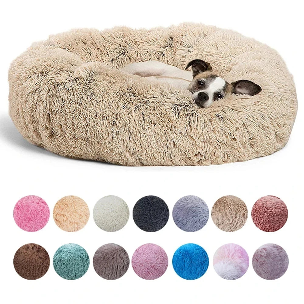 Round Plush Dog Bed - Warm Tie-Dye Nest Bed, 70-90cm