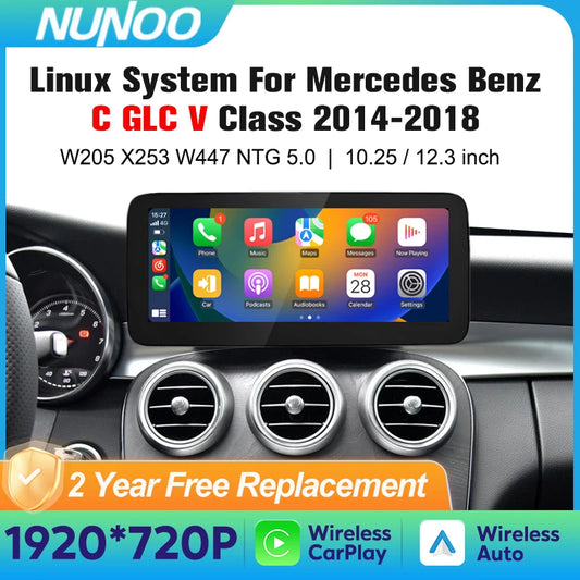 Wireless CarPlay & Android Auto Display Screen, Compatible with Mercedes C-Class W205 GLC X253