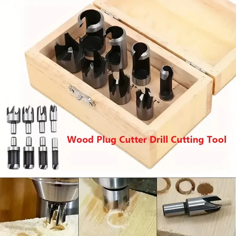 8 Pc Wood Plug Cutter Set, Carbon Steel Tenon Drill Bits