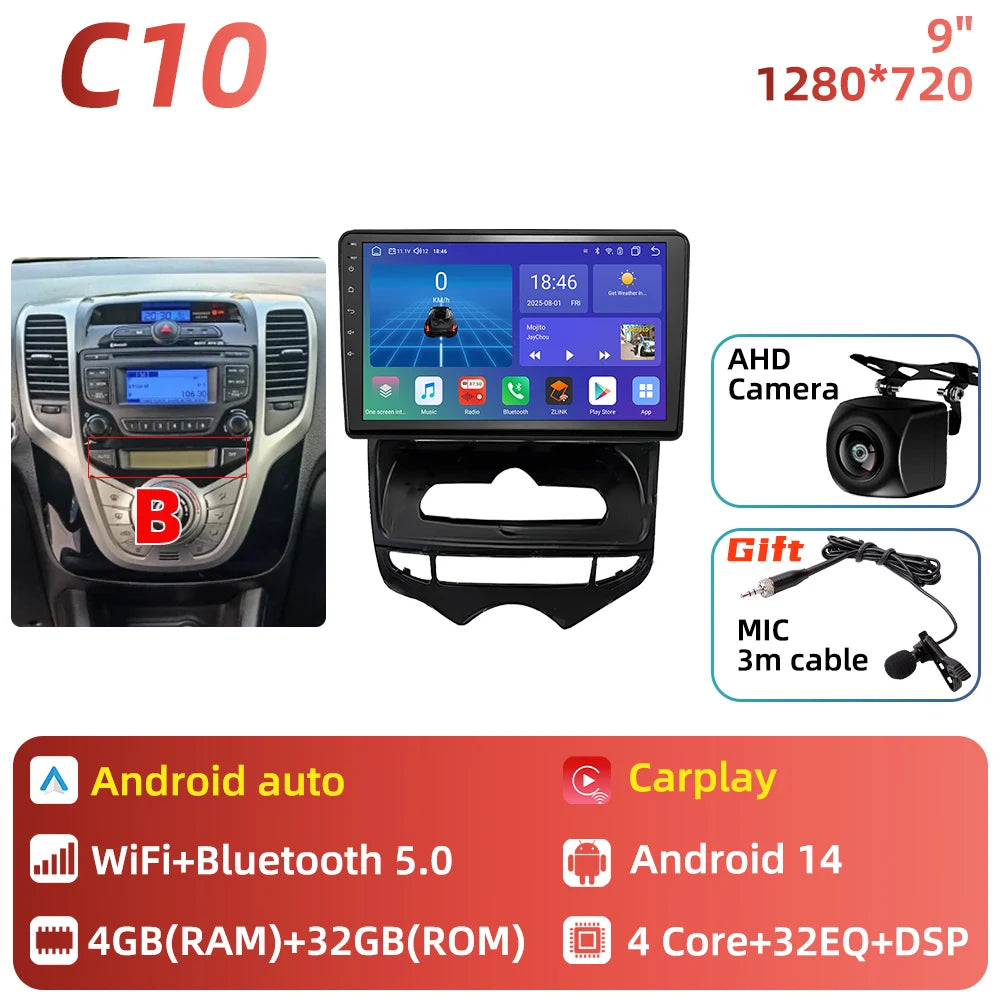 Car Stereo with Apple CarPlay & Android Auto, Compatible with Hyundai ix20 (2010-2023)