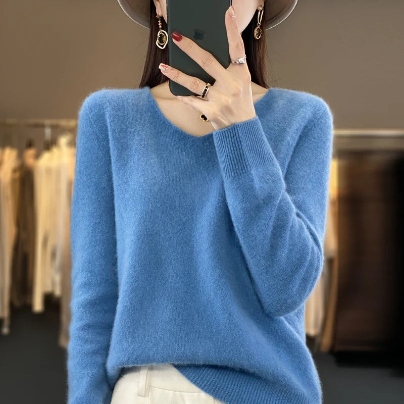 Women's Merino Wool V-Neck Sweater