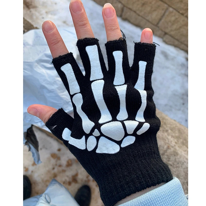 Glow in the Dark Skeleton Fingerless Gloves