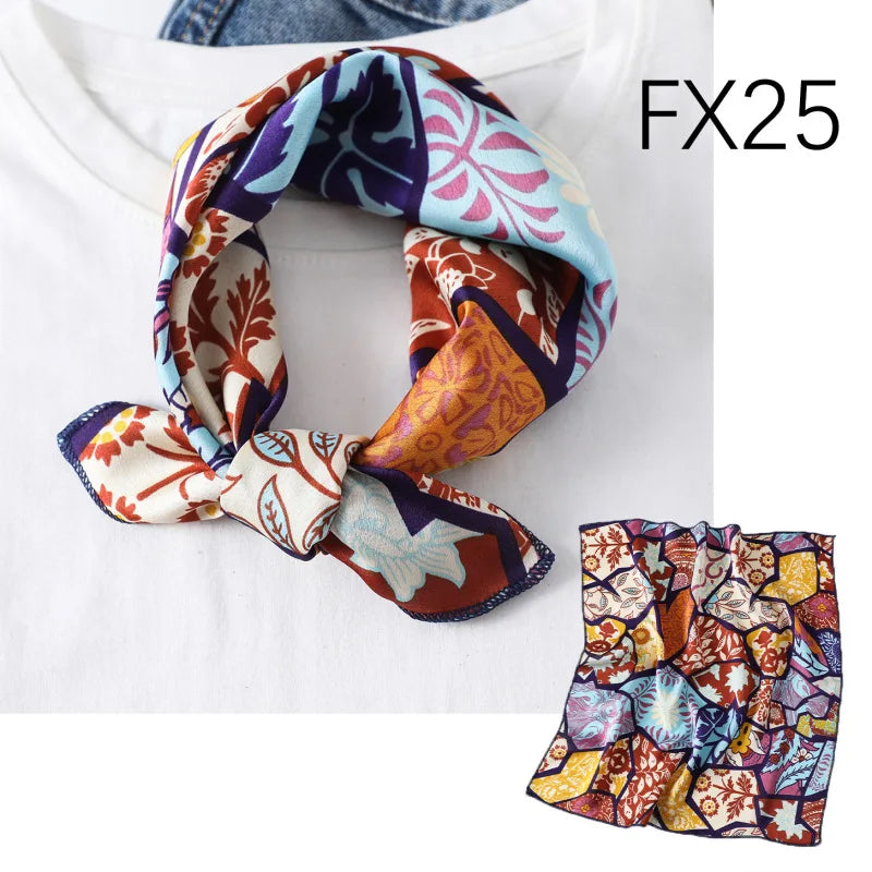 Women's Small Square Neckerchief - 50cm Retro Print Hair Scarf - photo 6