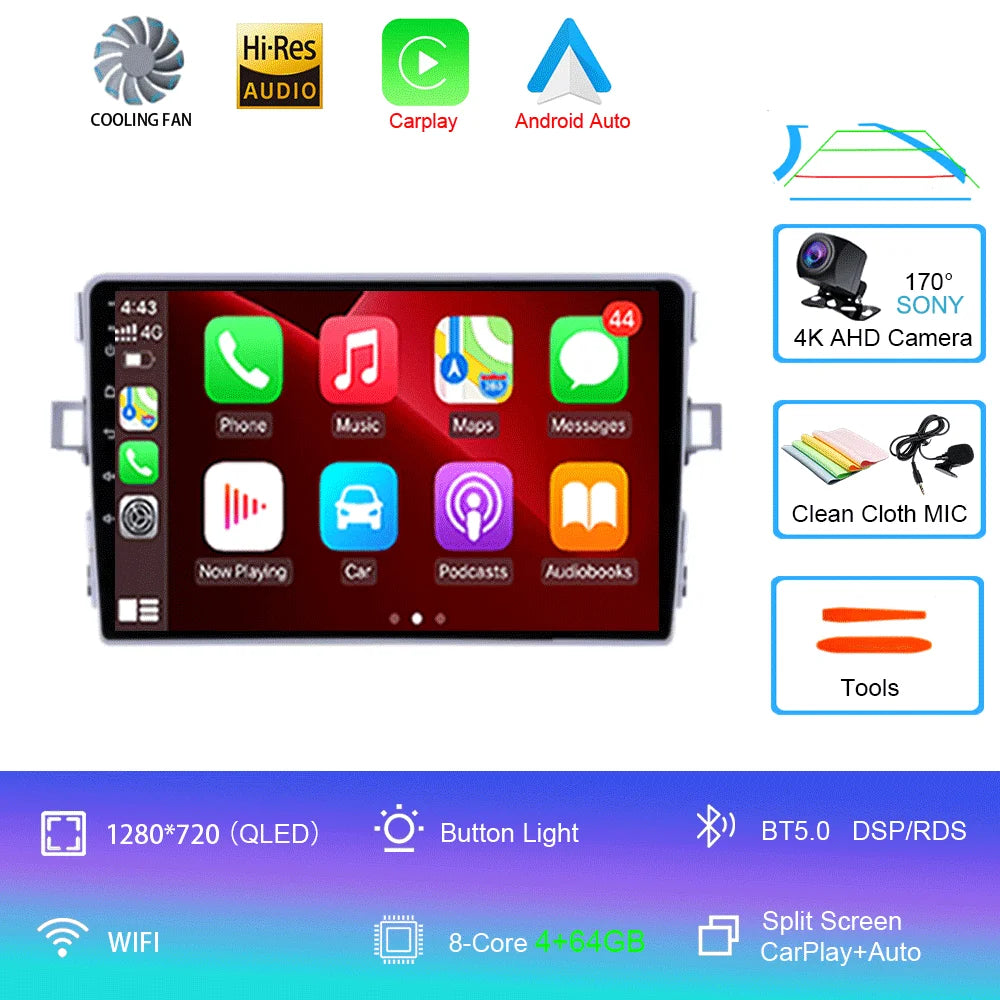Android Car Stereo for Toyota Verso R20 (2010–2016) — CarPlay, Android Auto, GPS, 4G, RDS, DSP, IPS