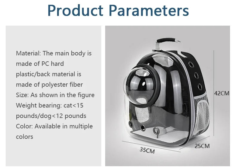 Portable Cat Pet Carrier Backpack Transparent Capsule Bubble Pet Backpack Small Animal Puppy Kitty Breathable Carrier for Travel