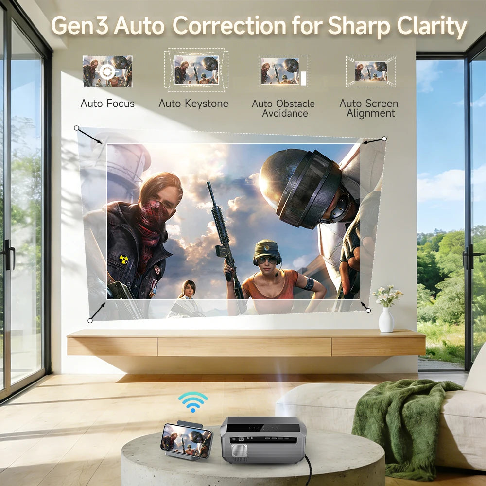 CAIWEI A10Q 4K Google Certified Projector 1080P Full HD Auto Focus High Brightness 4000 Ansi WiFi6 Beam Projectors Home Theater