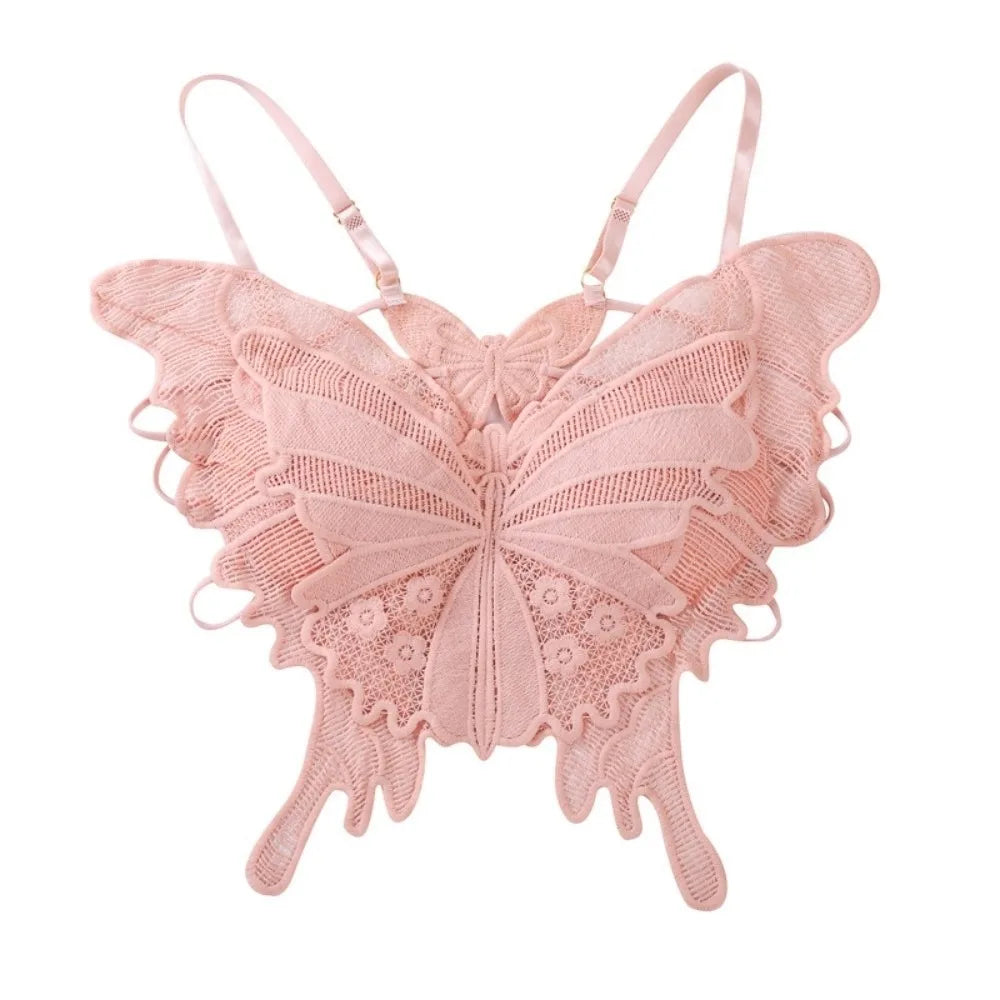 Sweet Backless Butterfly Bras Slim Fit Padded Lace Camisole Flower Korean Style Hollow-out Vest Tops Beach Wear