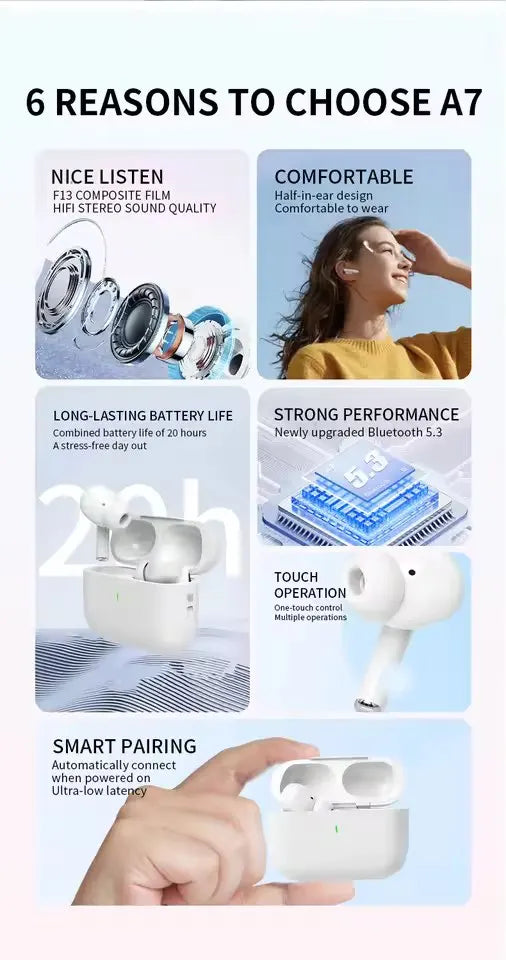 UEESFIT A5 TWS Wireless Bluetooth Earphones Sports Gaming HiFi Sound Headphones Noise Reduction In ear Earbuds With Microphone