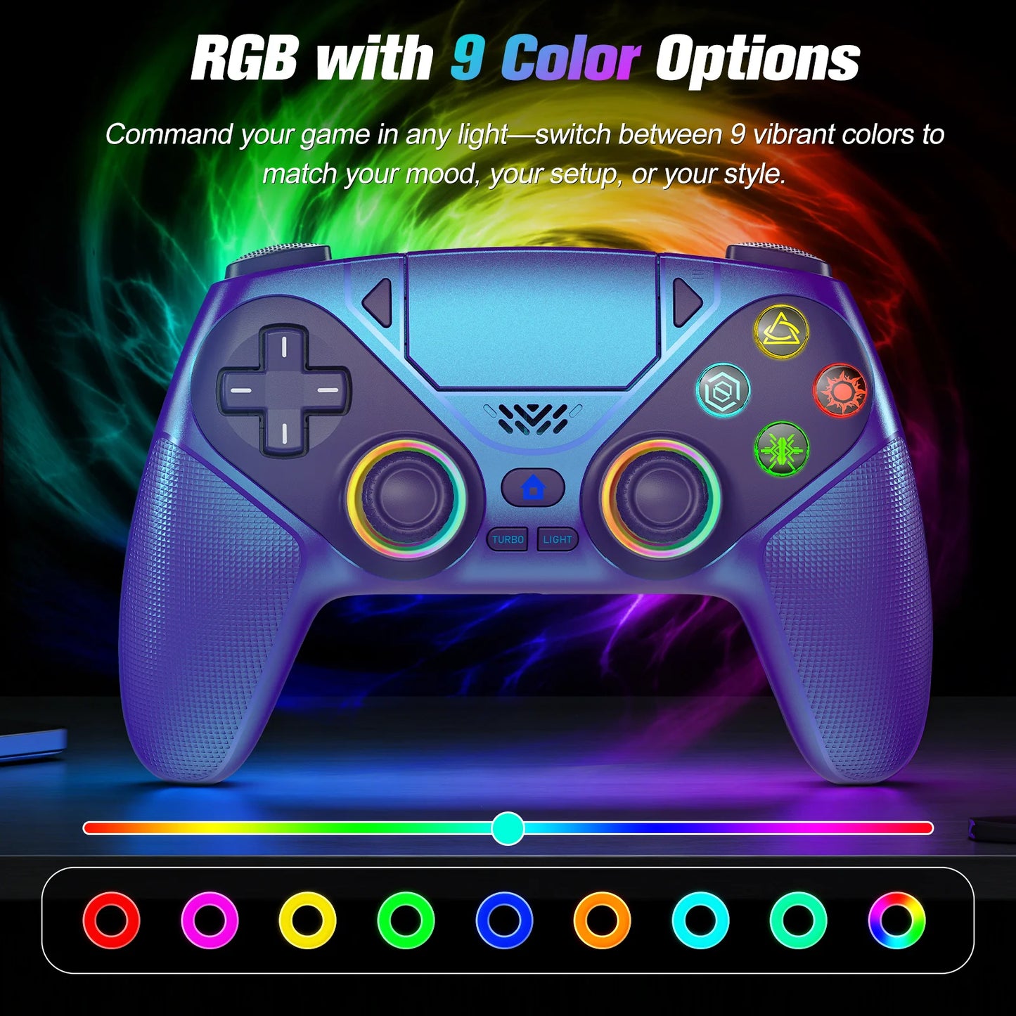 For Playstation 5/PS5/PS4/PC Game Controller,6 Axis Gyro RGB Wireless Gamepads 4-Level Shock Turbo Programmable Gaming Joystick