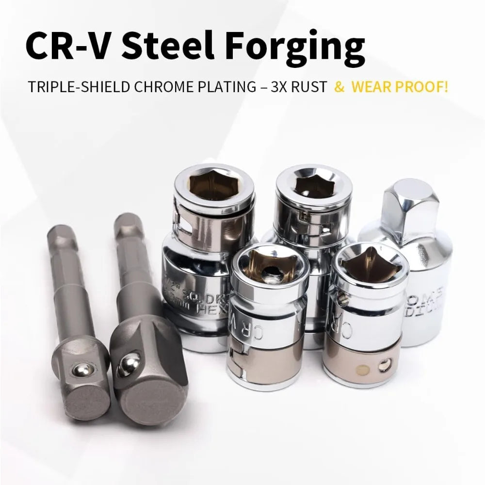 Socket Wrench Adapter, Square Ratchet Reducer Set Drill Sockets Bit Hex Holder 1/2 to 3/8 to 1/4 Double Head Conversion Kit