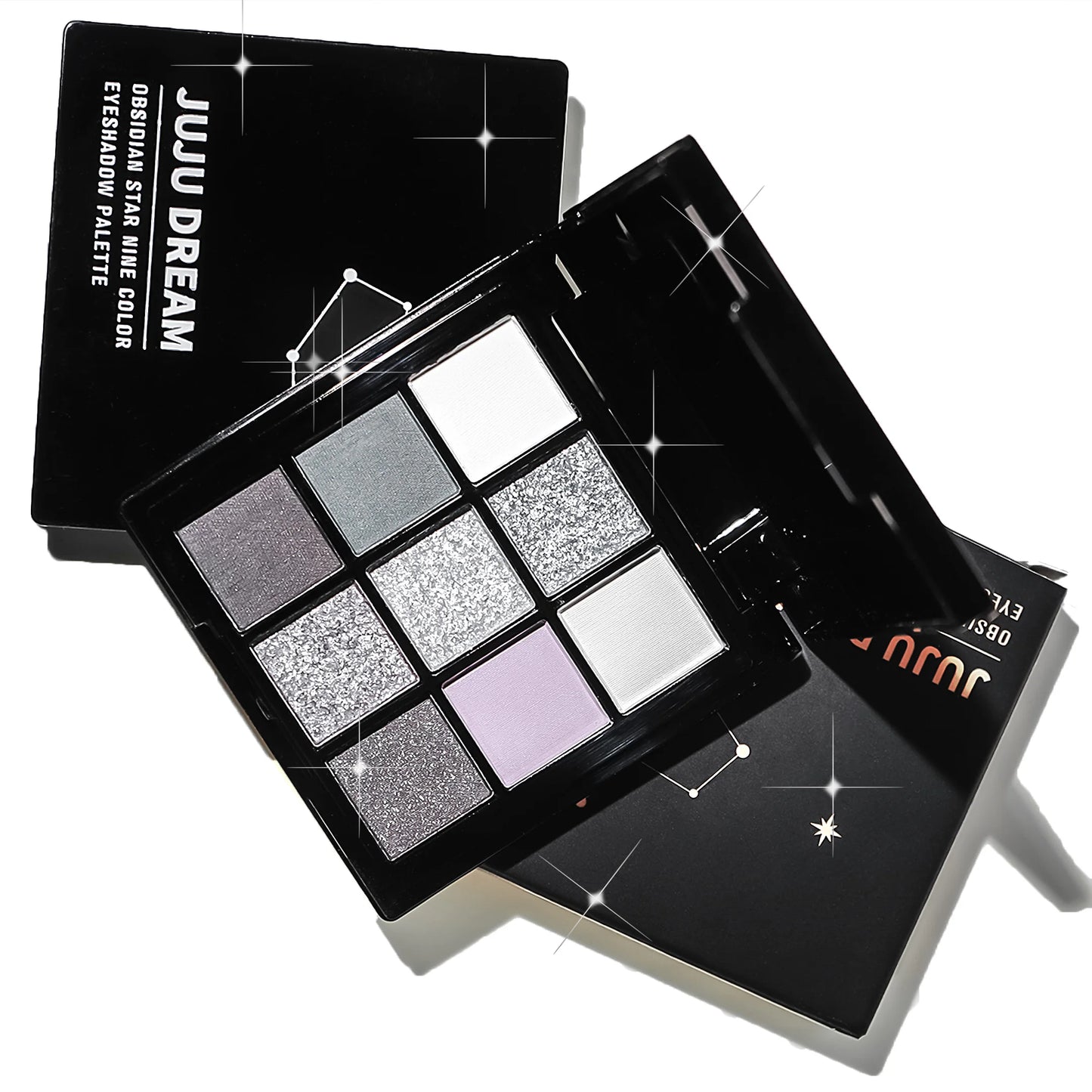 JUJU Dream 9-Shade Smoky Eyeshadow Palette – Black Swan | Dark Black, Grey, Silver Glitter & Matte Finish | Long-Lasting