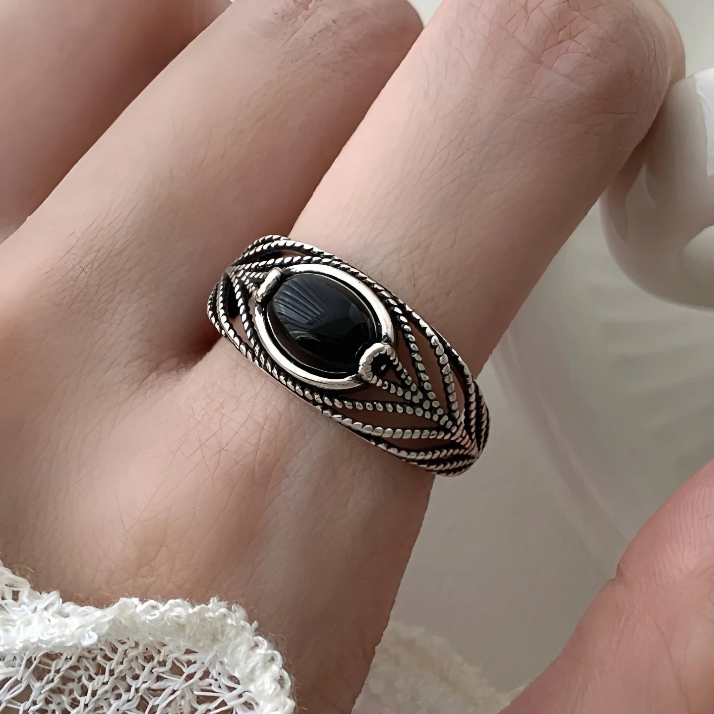 VENTFILLE 925 Sterling Silver Flower Lace Ring Korean Fashion Opening Inlaid CZ Adjustable Rings Valentine's Day Gift