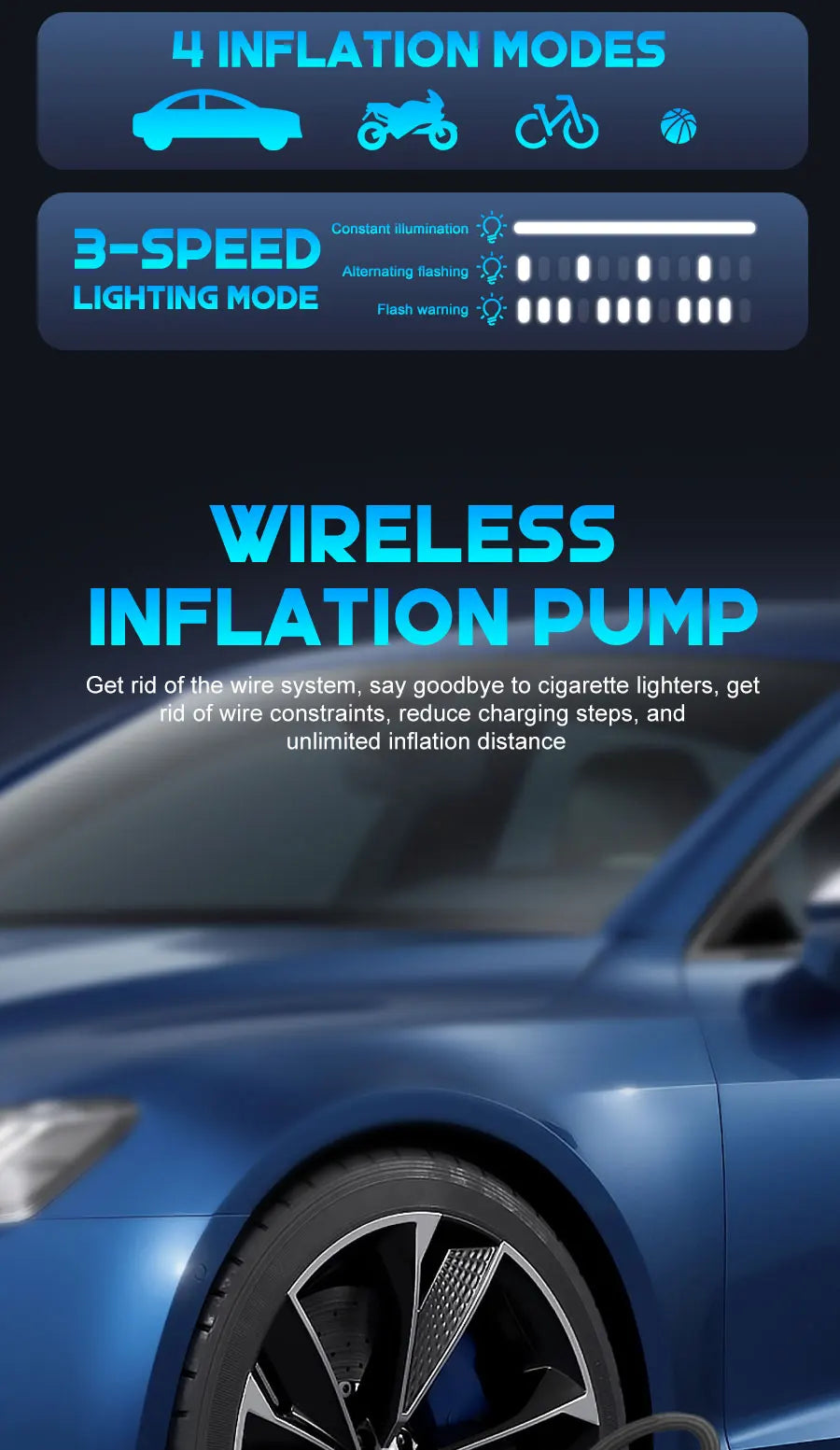 BELIBUY Portable Air Compressor 150 PSI Car Tyre Inflator Dual-Cylinder Design for All Vehicles Outdoor Tyre Emergency Use