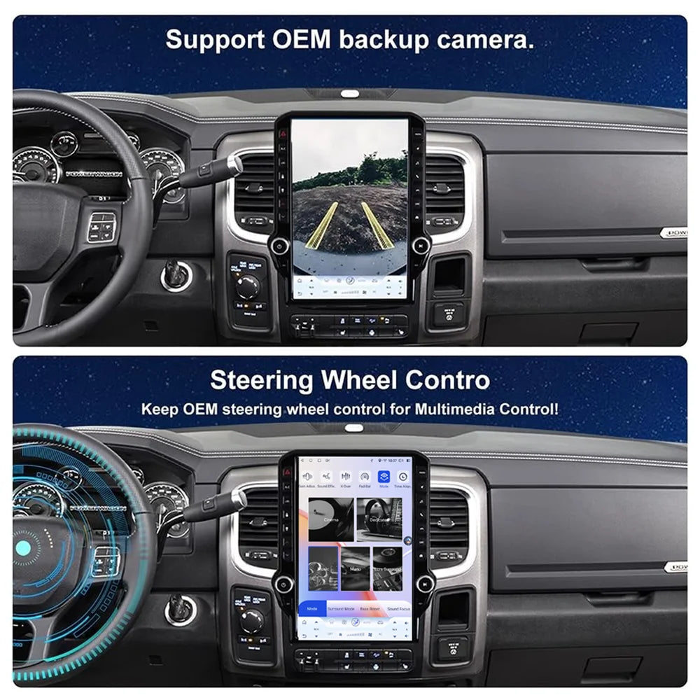 14.5" Android 15 Car radio multimedia player For Dodge RAM 1500 2500 3500 2013-2018 GPS Navigation Tesla Screen Wireless Carplay