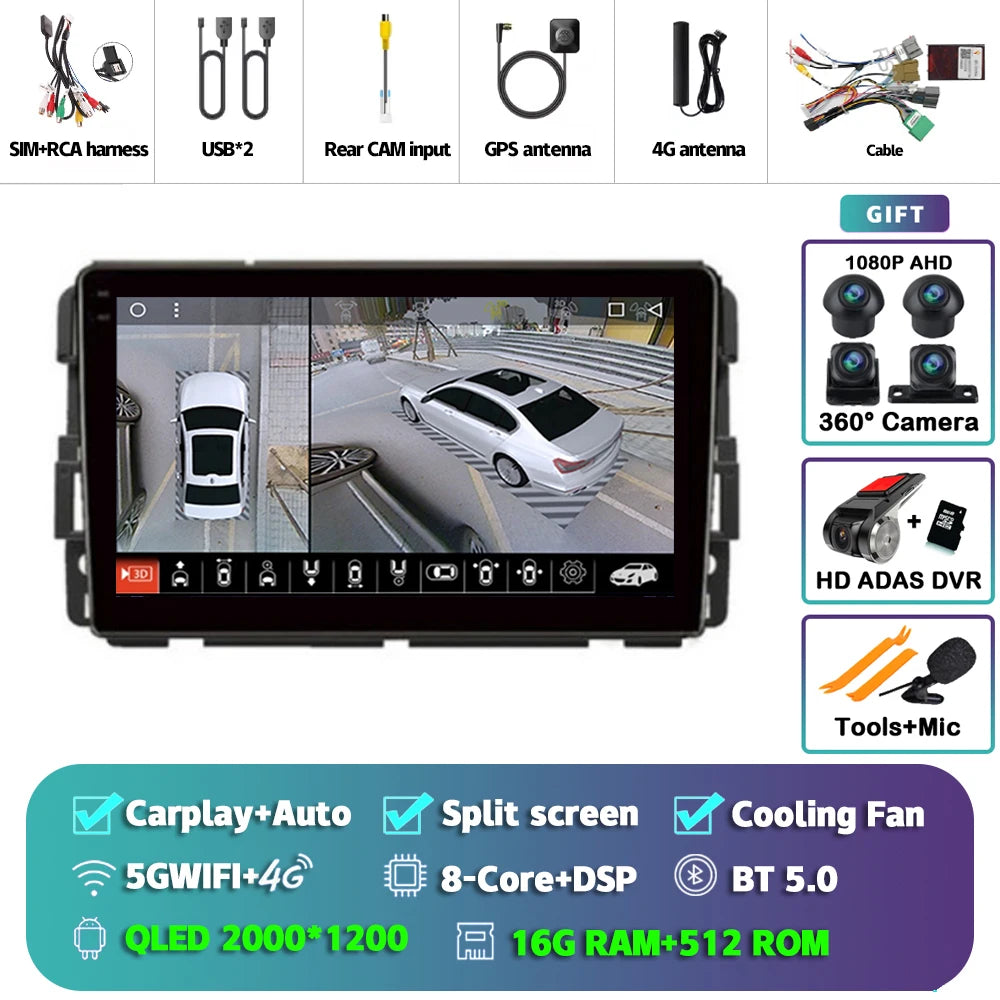 Android 16 Carplay Car Radio For Chevrolet Silverado Impala GMC Yukon Acadia Sierra Navigation GPS Multimedia Player stereo wifi