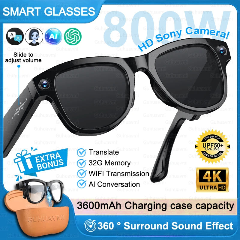 AI Smart Glasses — 4K Camera, Translation & Charging Case