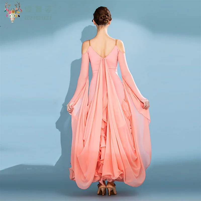 Women's off-shoulder long-sleeve ballroom performance dress
