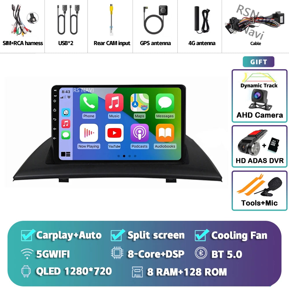 Android 16 Carplay Auto For BMW X3 E83 2004 - 2012 Car Radio GPS Player Multimedia stereo 360 Camera Navigation Video AI Voice