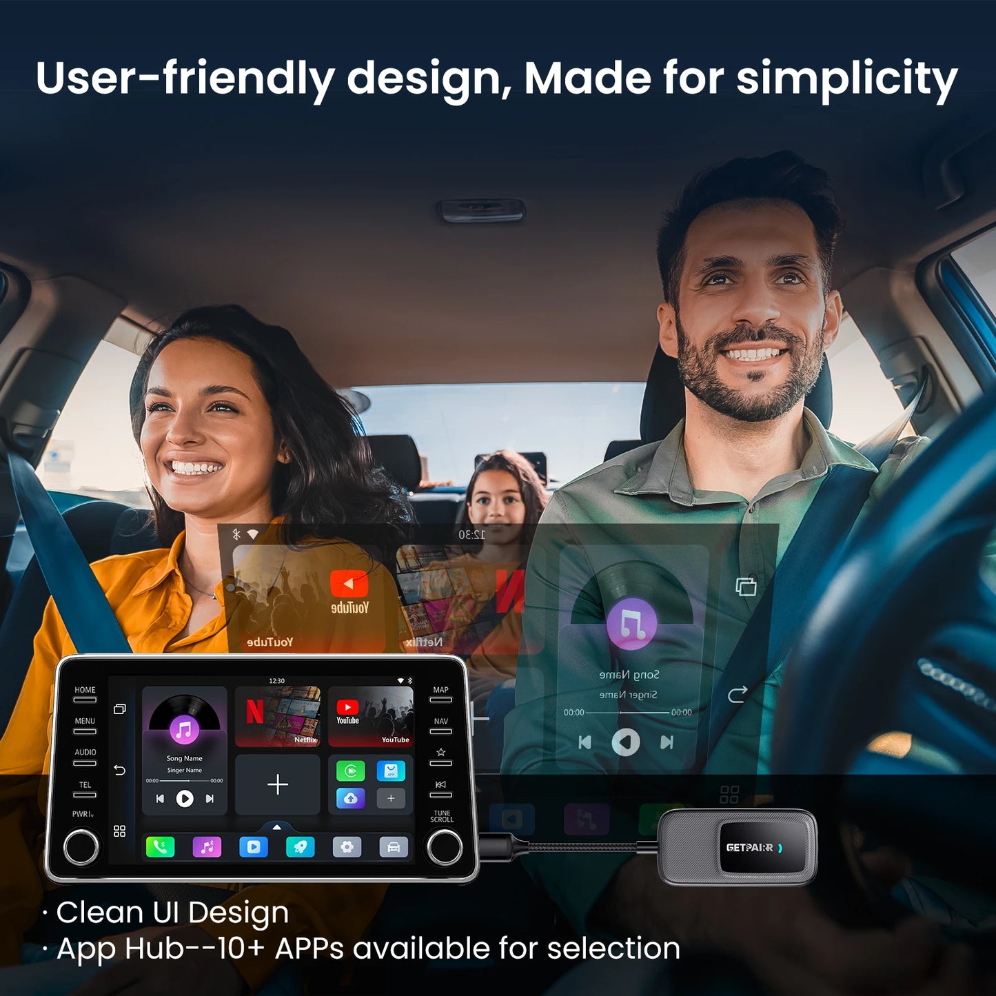 Getpairr Play2Video Ultra Ai Box Wireless CarPlay Android Auto Adapter Built in Youtube Netflix IPTV for Car with Wired Carplay