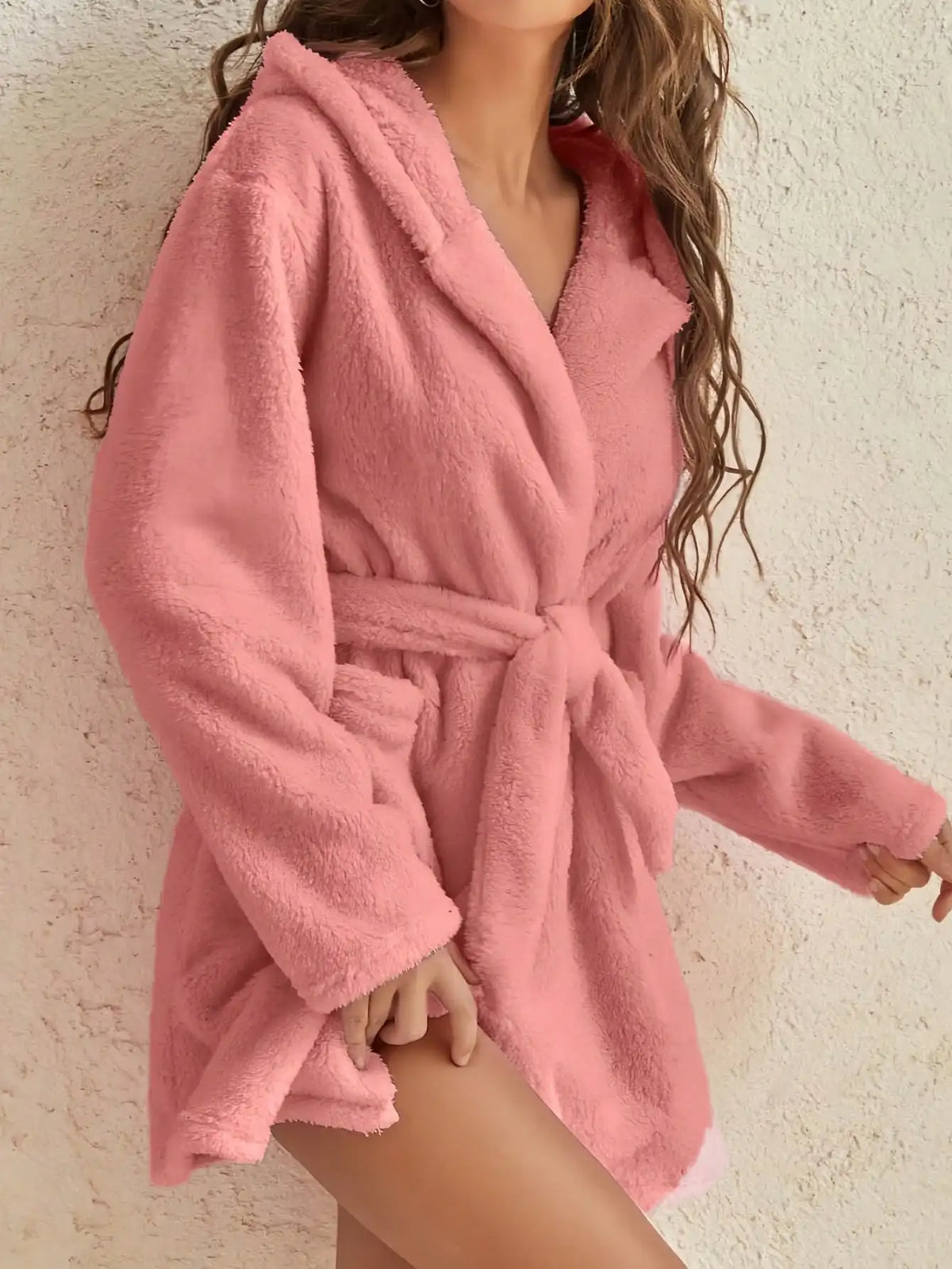 Women's Hooded Fleece Robe with Belt