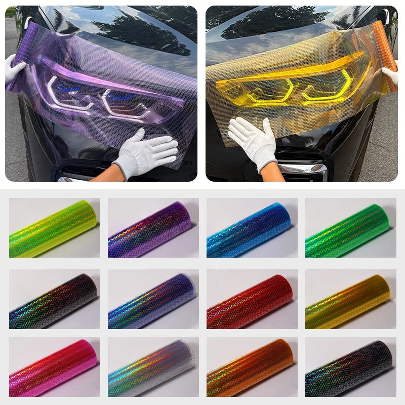 Car Motorcycle Vinyl Wrap Foil Laser Honeycomb Headlights Taillight Tint Film Modify color changing stickers Car styling