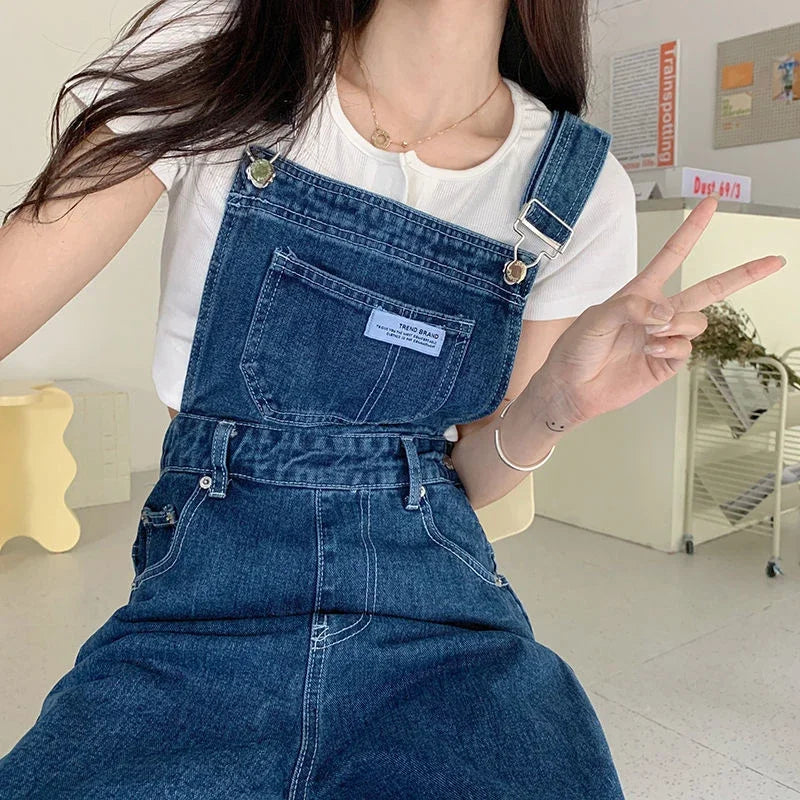 New Summer Fashion Denim Jumpsuits for Women Wide Leg Jeans Overalls Korean Baggy Suspender Pants Korean Streetwear Trousers
