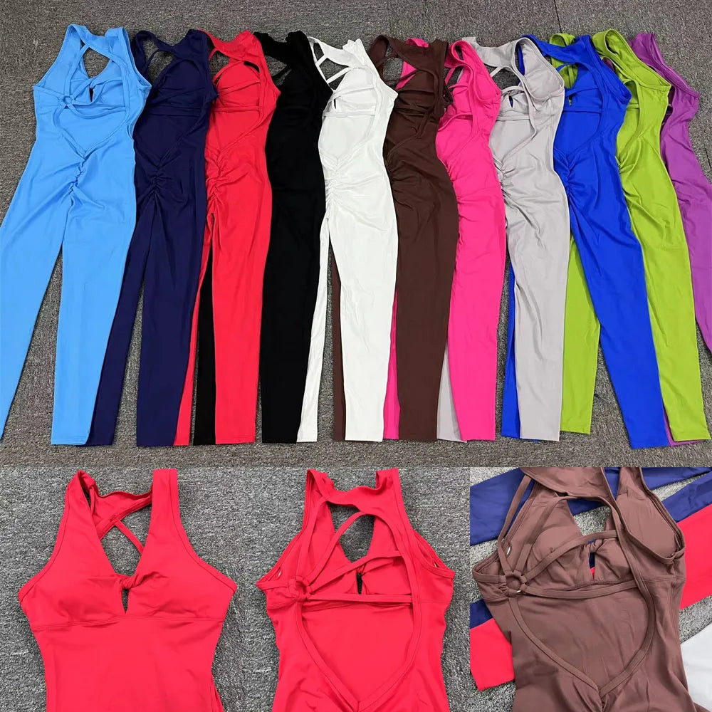Women's Seamless Gym Yoga Set — One-Piece Workout Jumpsuit