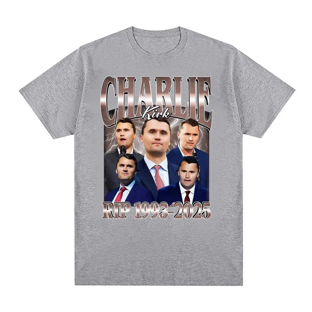 Comical Charlie Kirk RIP 1993-2026 Political Commemorative Retro Graphic Men and Women Summer Print Pure T-shirt