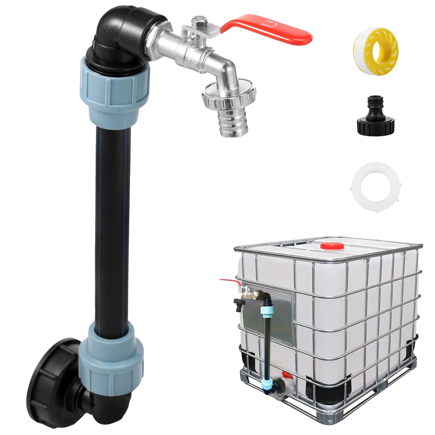 IBC tank and rain barrel adapter with 3/4-inch faucet tap