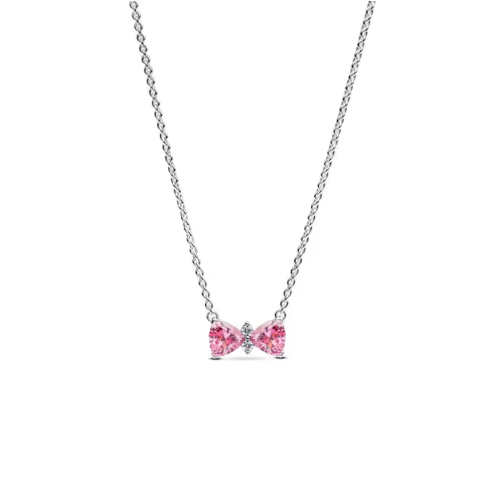 925 Silver Heart & Bow Necklace - Exquisite Women's Jewelry Gift