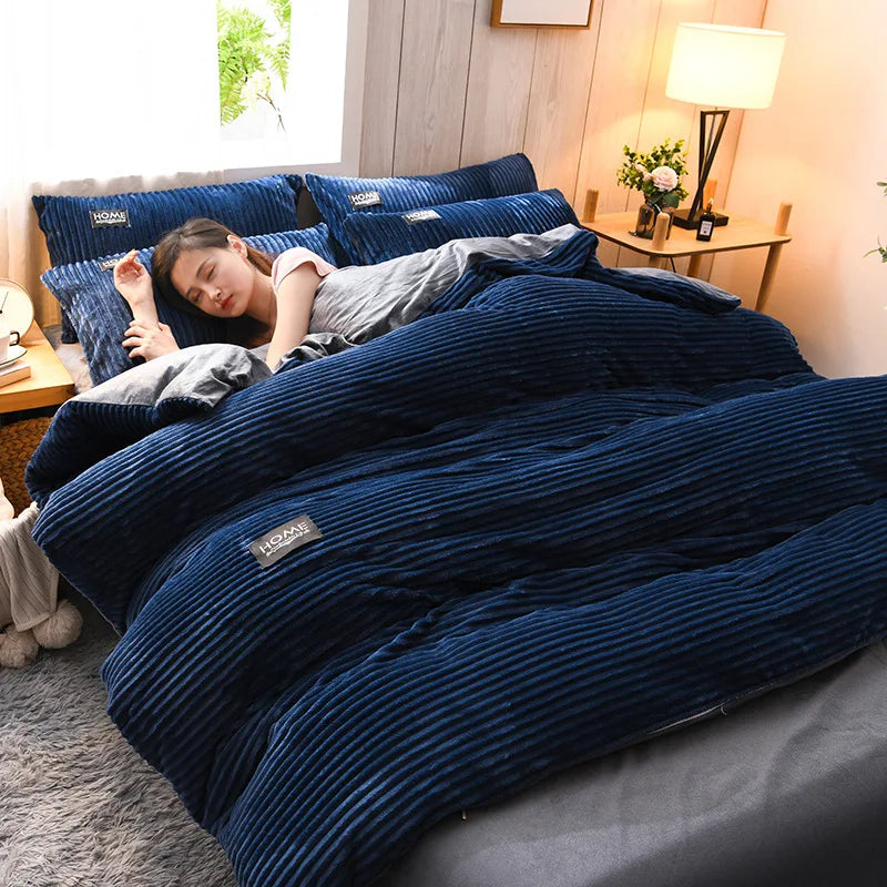 Solid Color Velvet Duvet Cover Winter Warmth Thick Bedding Set Double Quilt Cover Twin Queen King Comforter Cover 150×200