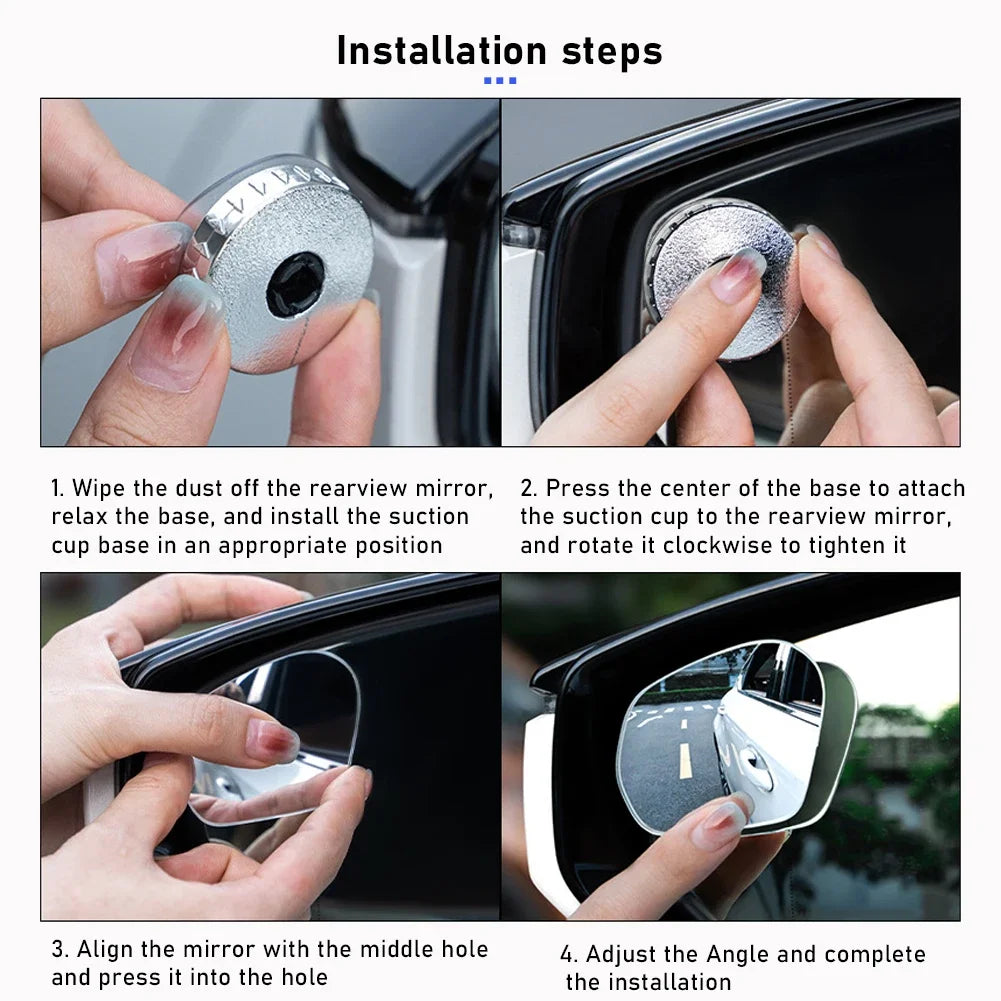2PCS 360 Degree Adjustable Angle HD Glass Blind Spot Mirrors Car Rearview Mirrors Frameless Wide-angle Rearview Mirrors