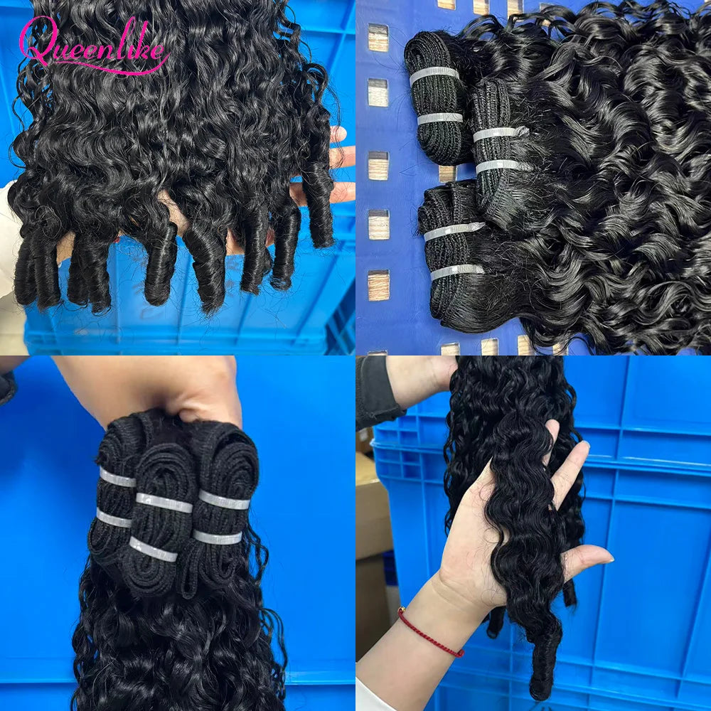 Queenlike Burmese Curly Raw Human Hair Bundles 15A Double Drawn 1/3/4 Bundles Pixie Curly Bundles Human Hair Ocean Spiral Curly