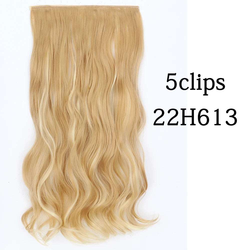 Synthetic 5 Clip In Hair Extensions Long Curly Hairstyle Hairpiece Natural Brown Black 80cm Heat Resistant  Fake Hair For Women
