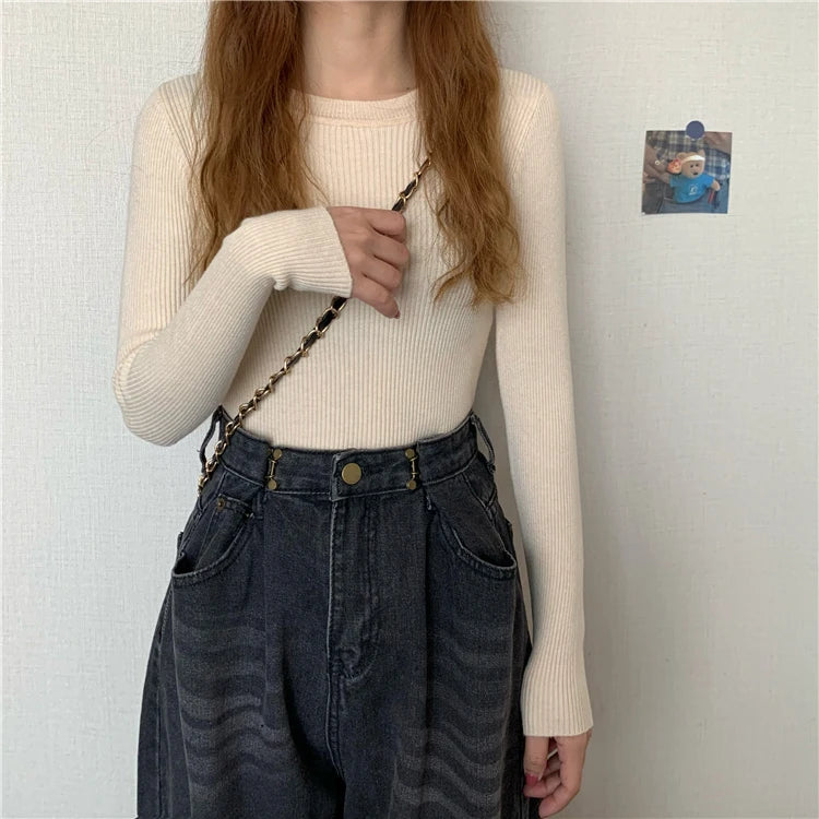 Women's Basic Knit Pullover — Stretch Crew Neck Jumper