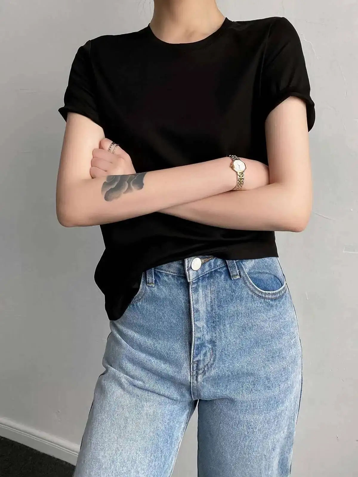 Women's Luxury Mulberry Silk Cotton T-Shirt – Loose Round Neck Short Sleeve Solid Basic Top