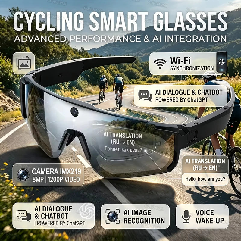 Smart Camera Glasses — 1200P Anti-Shake Video for Cycling