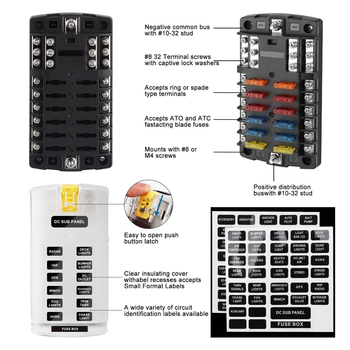 6/12 Way Car Boat Blade Fuse Box Block Holder LED Indicator 12V 32V Auto Marine Waterproof Power Distribution Panel Board