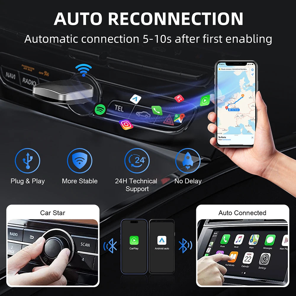 NEW 2 In 1 Wireless Carplay AI Box Android Auto Plug And Play Applicable To Convert Original Car Wired Carplay To Wireless