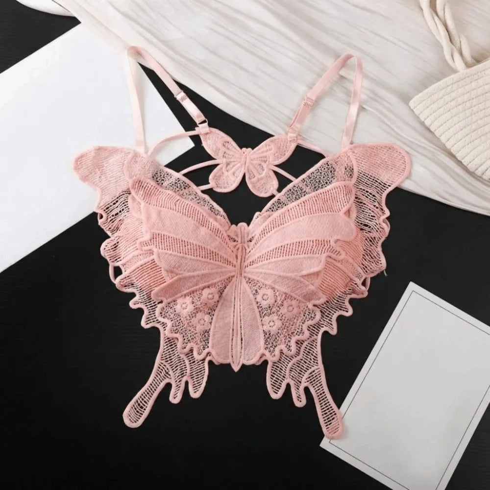 Sweet Backless Butterfly Bras Slim Fit Padded Lace Camisole Flower Korean Style Hollow-out Vest Tops Beach Wear