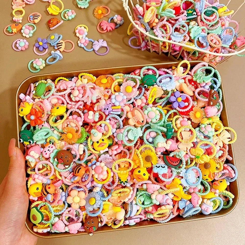 Cute Thumb Hair Ties For Girls,high Elasticity,cartoon Animal Flowers And Fruit Decorative Hair Band,sweet Girl Hair Rope