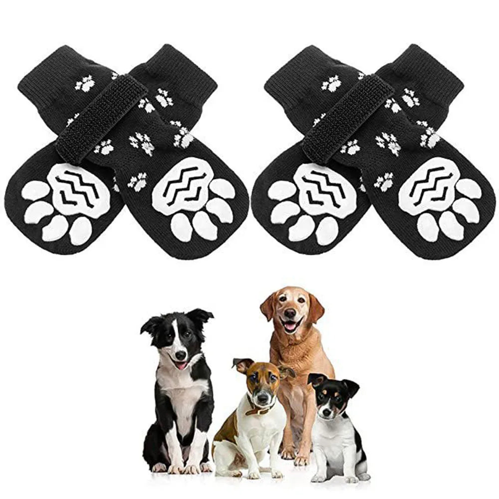 Anti-Slip Dog Socks Adjustable Pet Non-Slip Paw Protection with Paw Pattern for Puppy Dog Indoor Traction Control Wear on Floor