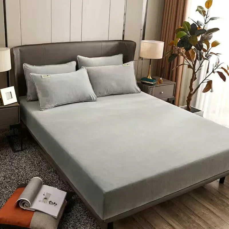 Plush Coral Fleece Fitted Sheet, Warm Winter Mattress Cover