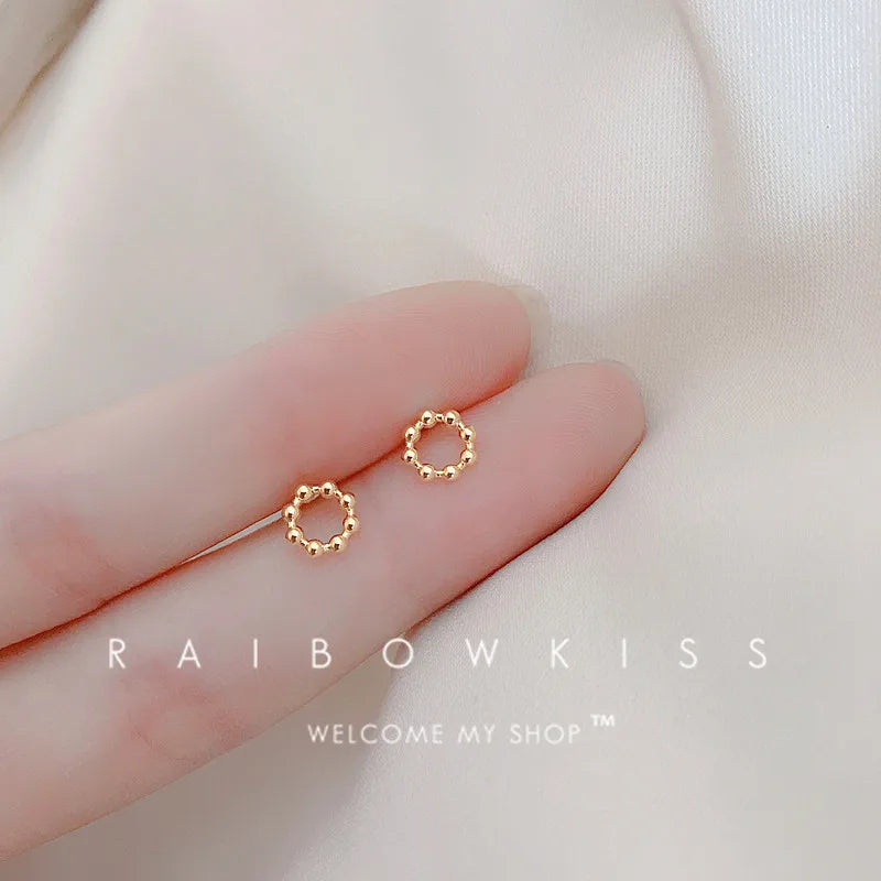 Korean Minimalism Gold Color Small Leaf Butterfly Stud Earrings for Women Hypoallergenic Daily Wear Ear Girls Pierc Gifts