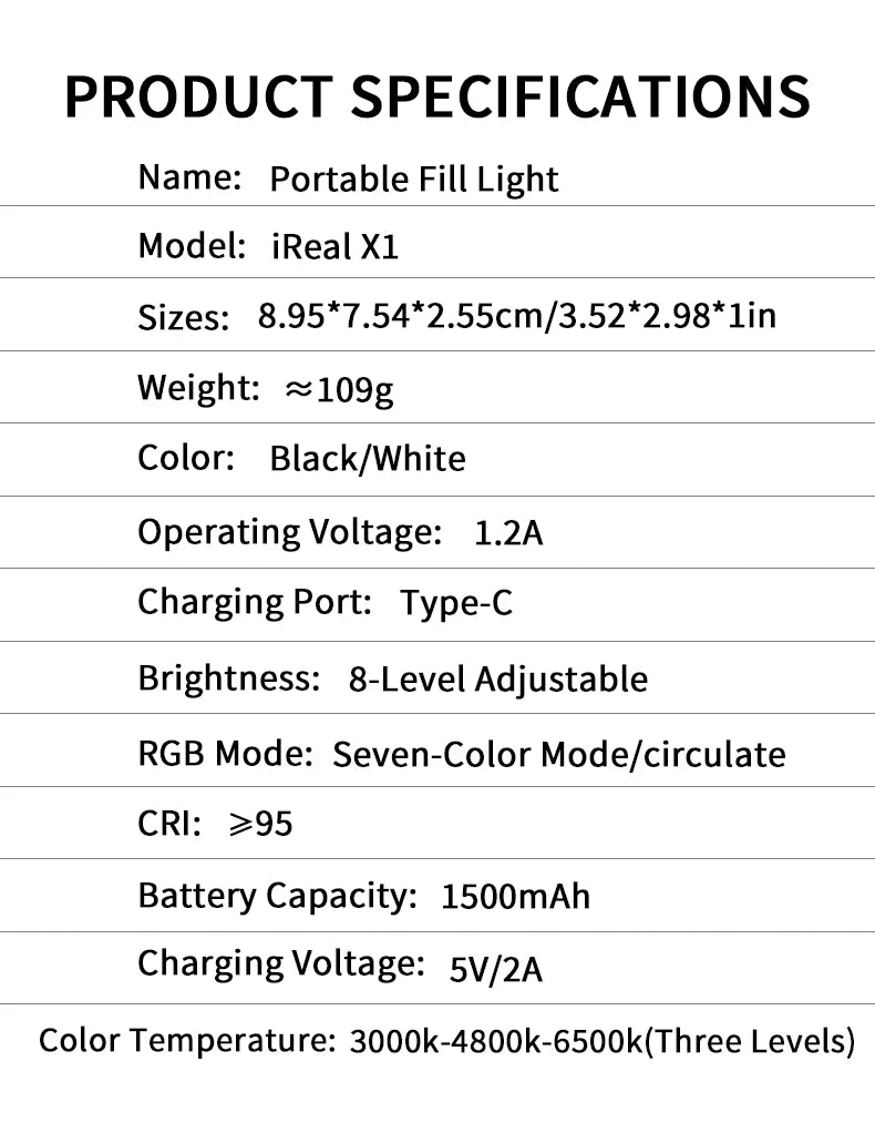 X1 RGB Video Lights Mini LED Camera Light 3000mAh Rechargable LED Panel Lamp Photo Video Lighting for Youtube Tik tok